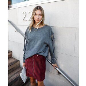 Women's Sweatshirt Long Cut-Out Sleeves Raw Trim Charcoal Casual Fit Sizes S M L